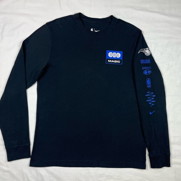 Nike Orlando Magic Mens Long Sleeve T-Shirt Sz Medium Swoosh Records Black A5 - Picture 2 of 9